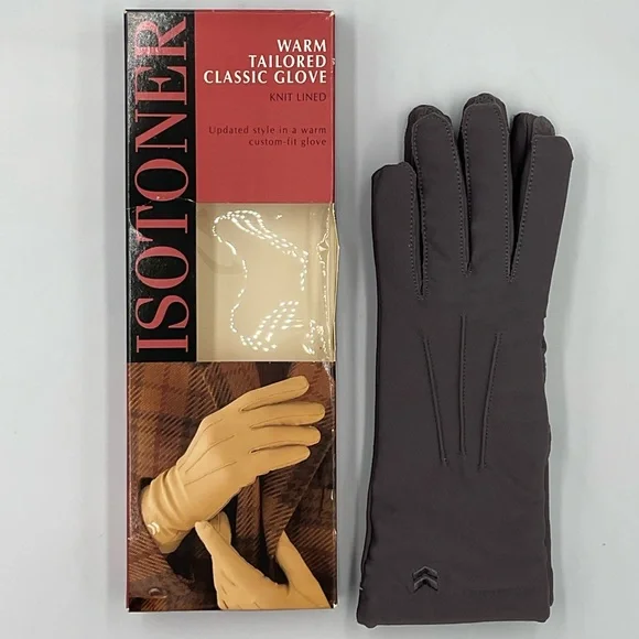 New Vintage 1994 Isotoner Warm Tailored Classic Knit-Lined Gloves - Brown - Picture 2 of 8